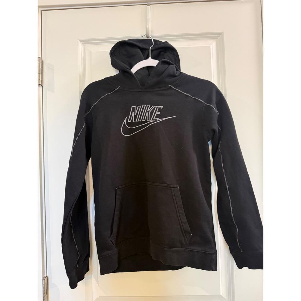 Nike Kids XL Black‎ Pullover Hoodie Contrast Stitch Swoosh Logo Sweatshirt